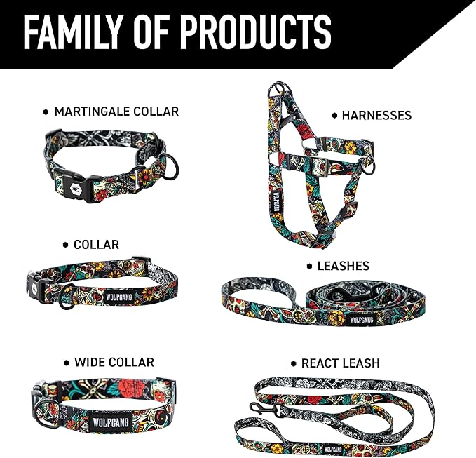 Wolfgang Heavy Duty Adjustable Dog Harness, Pull-Tested to Over 800 lbs for Walking & Training, LosMuertos Print, Extra Large