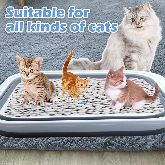 Collapsible Small Cat Litter Box,Open Top Cats Litter Pan with Scoop Waterproof & Foldable Kitten Potty Toilet Anti-Splashing Low Entry Kitty Travel Litter Tray Semi-Enclosed Easy Clean(Gray)