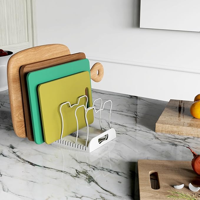 Simple Houseware 7 Compartments Adjustable Pan Organizer, White