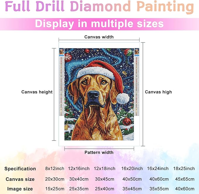 LTCZ Dog Wearing A Hat Diamond Art Kits for Adults, ChristmasDiy 5d Diamond Painting Kits for Beginners, Very Suitable for Home Leisure and Wall Decoration 20 * 24Inch
