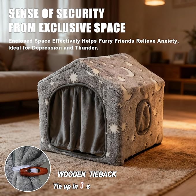 Indoor Dog House, Night-Luminous Star Dog Tent with Frame, Washable Dog Cave Bed, Suitable for 8-20 lb Puppy and Cat
