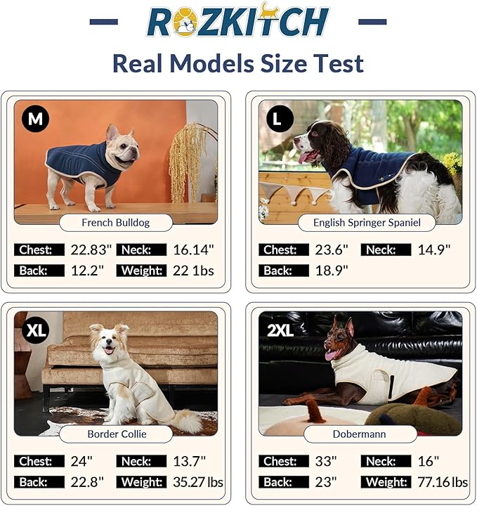 ROZKITCH Reversible Coat for Dogs Large, Warm Fleece Jacket with Leash Hole, Double-Sided Step in Dog Vest for Outdoor Indoor DarkBlue L