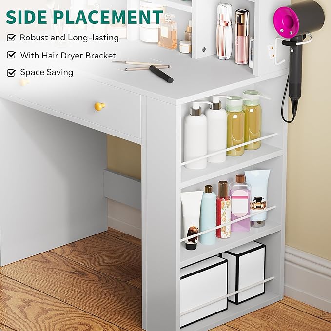YITAHOME Vanity Table with Lighted Mirror, Jewelry Organizer and Ample Storage