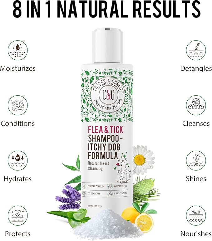 Itchy Dog Flea and Tick Shampoo 300ml – Plant-Based Gentle Dog Shampoo – Flea & Tick Care for Dogs – Cleanses & Freshens Coat – for Sensitive Skin – by C&G Pets