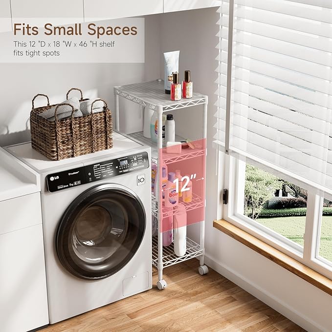 4 Tier Adjustable Storage Shelves Metal Utility Shelf Wire Shelving Unit Organizer Rack for Home Kitchen Office Bathroom Pantry Room 12" D x 18" W x 44" H