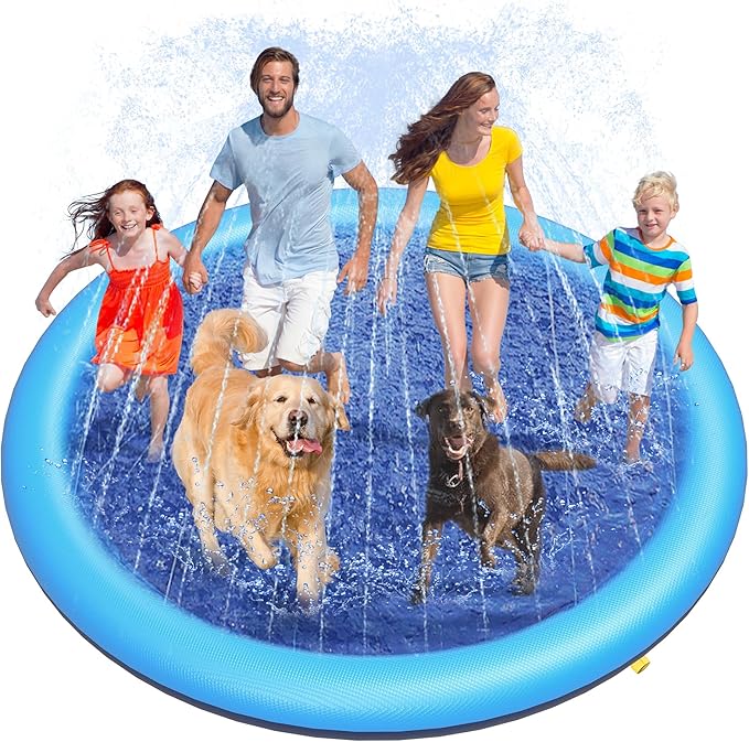 Peteast Splash Pad for Dogs, 107" Anti-Slip Dog Pool Dog Splash Pad Sprinkler Pool,Thicken Doggie Pool Summer Outdoor Water Toys Backyard Fountain Play Mat