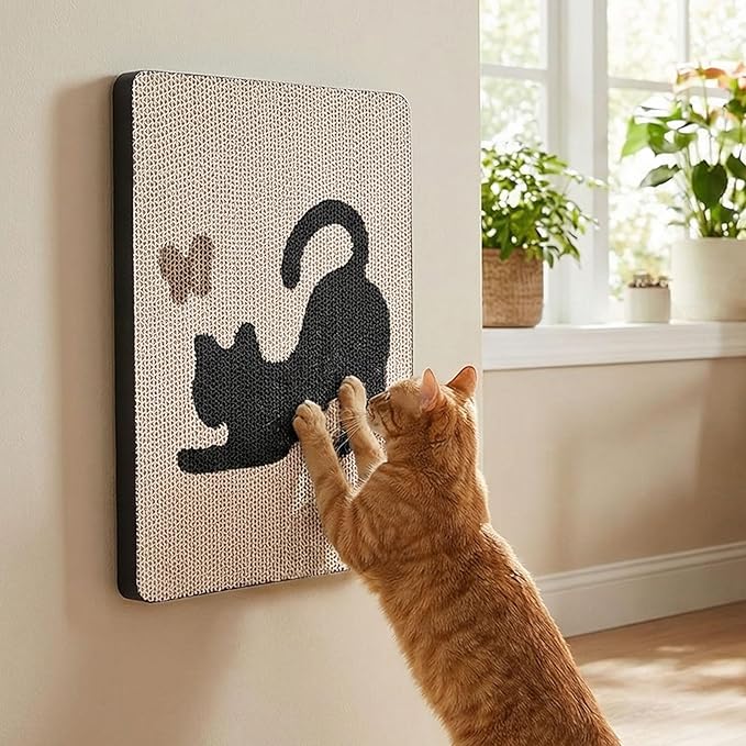 Ownpets Wall Cat Scratcher, Cute Vertical Cat Scratching Board, Wall Mounted Cat Scratch Pad for Wall, Glass, Wood, and Tile, Furniture Protector