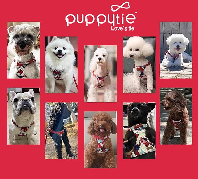 Puppytie No Pull xs Dog Harness with Multifunction Dog Leash,Soft Adjustable No Choke Escape Proof Pet Harness Vest,Suede Bow red,XS