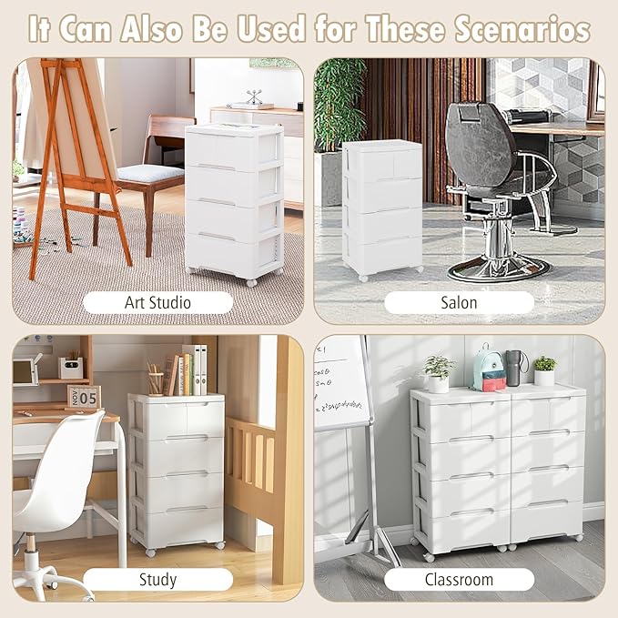 Plastic Storage Drawer Cart, Mobile Utility Cart, Home Craft Organizer with 5 Drawers & Lockable Wheels, Slim Rolling Storage Cart for Living Room, Bathroom, Dorm & Office (16”L x 13”W x 31”H)