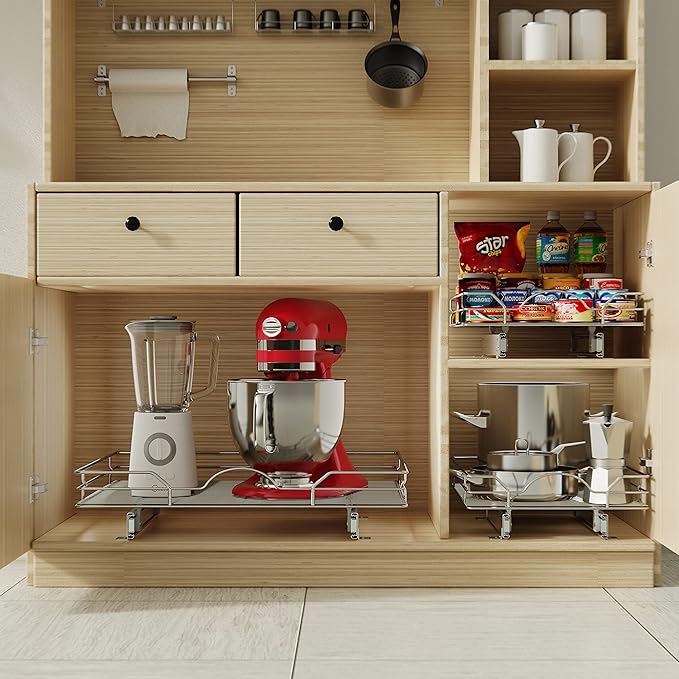 LOVMOR Pull Out Cabinet Organizer and Storage 9" W x 21½" D, Slide Out Shelves for Kitchen Cabinets