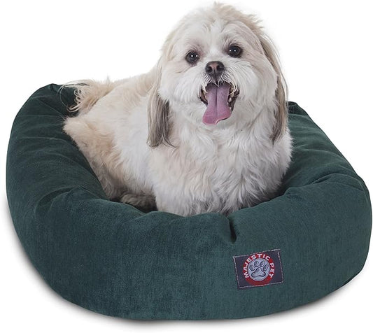Majestic Pet 24 Inch Micro Velvet Calming Dog Bed Washable – Cozy Soft Round Dog Bed with Spine for Head Support - Fluffy Donut Dog Bed 24x19x7 (inch) – Round Pet Bed Small – Marine