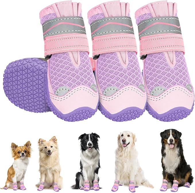SlowTon Dog Shoes for Large Small Medium Dogs - Breathable Dog Boots for Summer Hot Pavement, Paw Protector for Outdoor Walking Winter Snow, Anti-Slip Rubber Dog Booties for Hard Floor (Pale Pink, 8)
