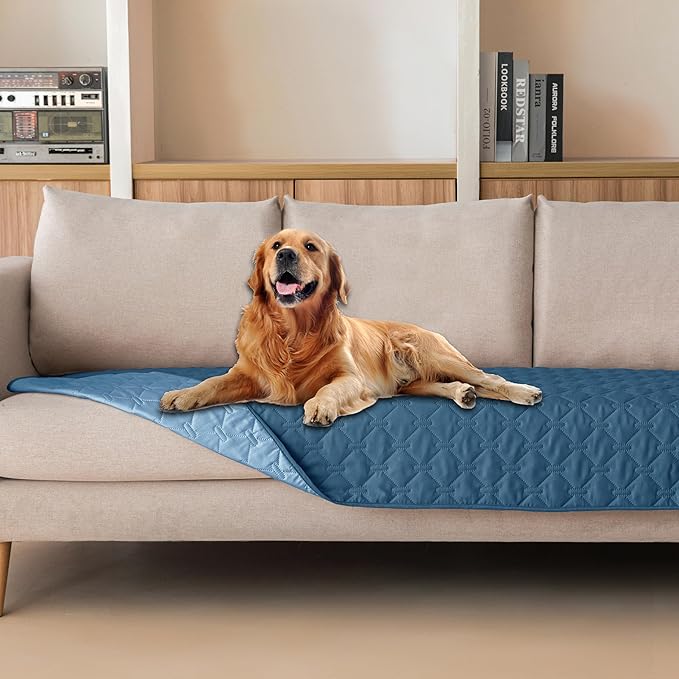 gogobunny 100% Double-Sided Waterproof Dog Bed Cover Pet Blanket Sofa Couch Furniture Protector for Puppy Large Dog Cat, Reversible (30x90 Inch (Pack of 1), Dark Blue/Light Blue)