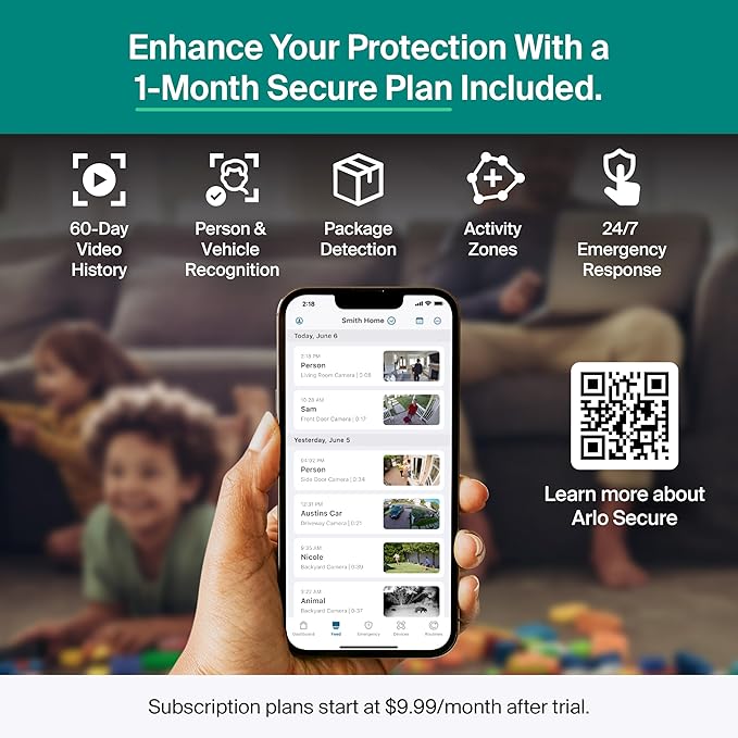 Arlo Essential Security Camera Wireless Outdoor 2K (3rd Gen, 2025 Release) - Battery Power, Person Recognition, Package Detection, Animated Preview, 1-Month Trial of Secure Plan, 2 Cam, White