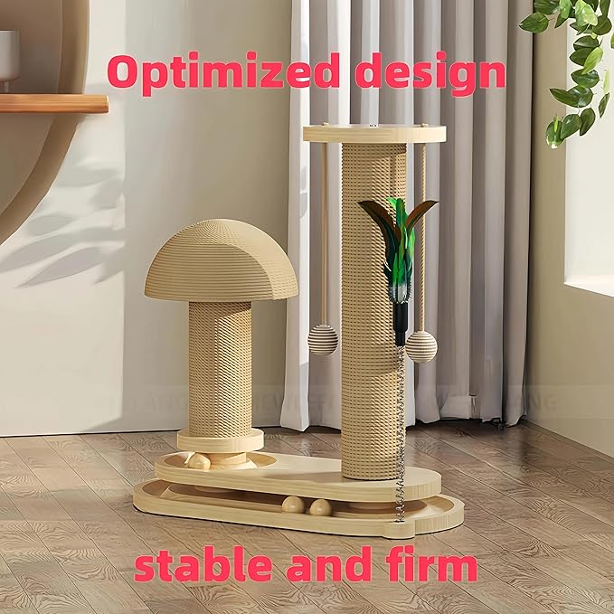 Cat Scratching Post Mushroom Cat Scratcher Scratching Posts for Indoor Cats Adults Sisal Tall Cats Scratch Post with Hanging Ball and Interactive Wooden Ball