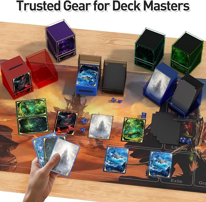 Mlikero Card Deck Cases, Acrylic Commander Deck Box Holding 100+ Sleeved Cards with Dividers, Clear Card Storage Box Fit for MTG, TCG, Sports Cards (Mint Blue)