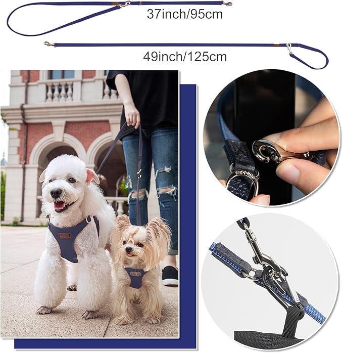 Puppytie No Pull Dog Harness with Multifunction Dog Leash,Soft Adjustable No Choke Escape Proof Pet Harness Vest for Medium Dogs,Plaid Blue,M