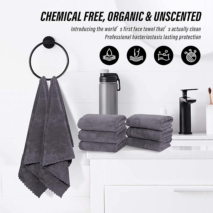 MOONQUEEN 18 Pack Premium Hand Towels - Quick Drying - Microfiber Coral Velvet Highly Absorbent Towels - Multipurpose Use as Hotel, Bathroom, Shower, Spa, Hand Towel 16 x 28 inches (Gray)