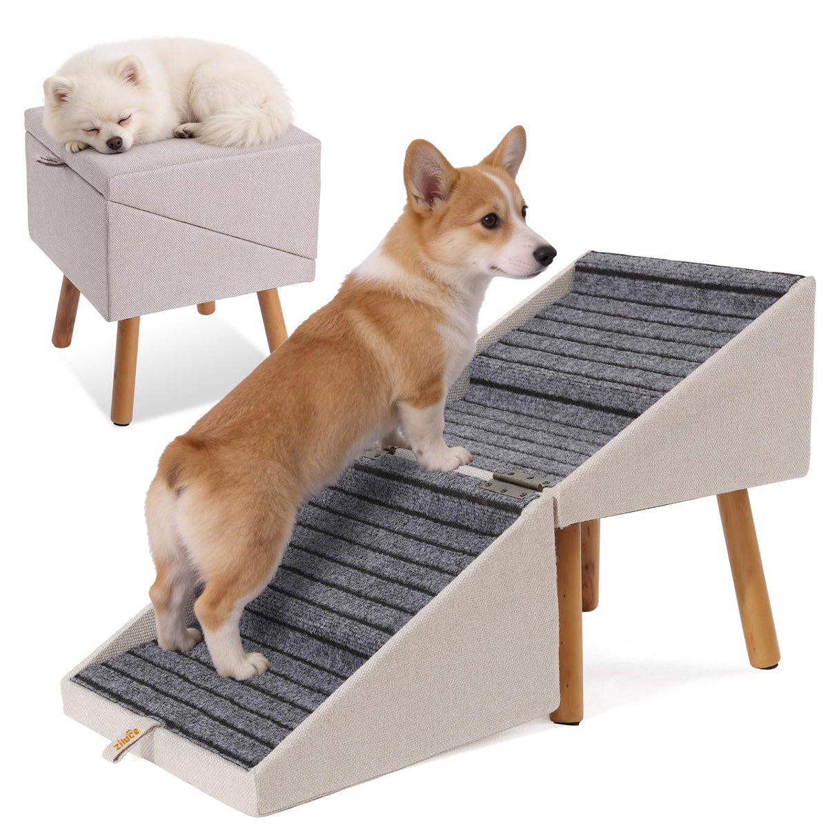 Dog Stairs for Small Dogs, 2-in-1 Dog Safety Ramp and Ottoman - Image 1