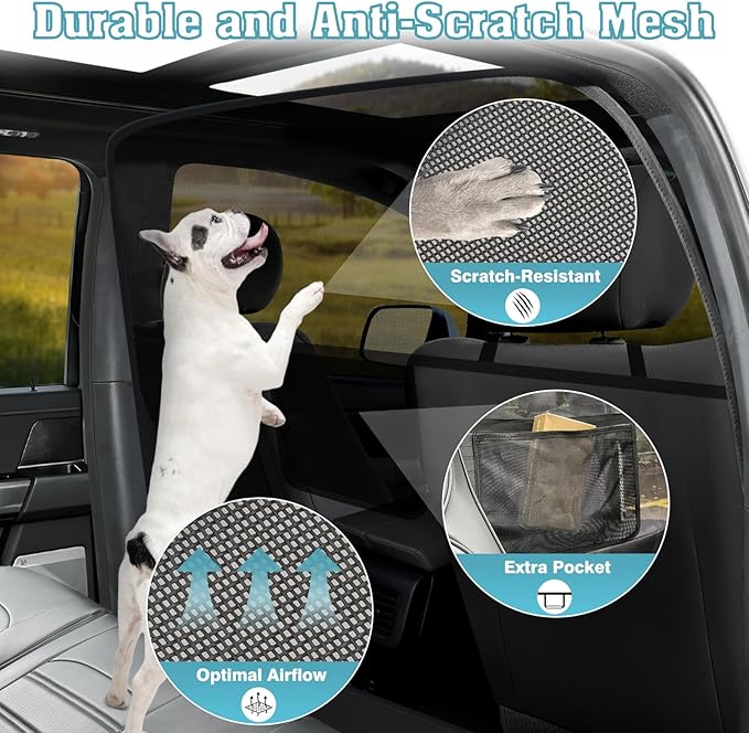 Mixsuper Dog Car Barrier, 52.4" Wide, Car Divider for Midsized Pickup, Midsized SUV and Car, One-Piece Escape-Proof Back Seat Mesh Dog Car Net Barrier Black