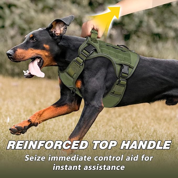 WINGOIN Tactical Dog Harness for Large Dogs, Heavy Duty No Pull Dog Harness with Handle, Adjustable Reflective Military K9 German Shepherd Big Size Dog Vest for Walking, Training, Hunting, Green (L)