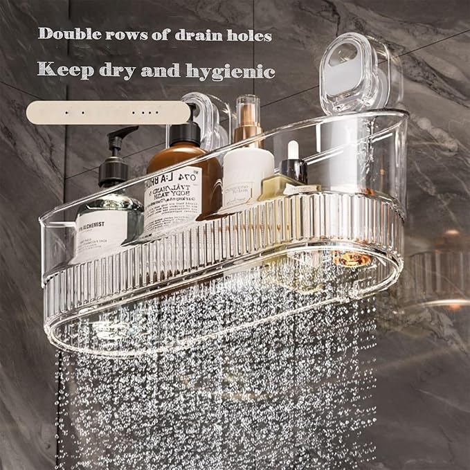 No Drill Bathroom Organizer with Strong Suction Cups, Heavy Duty Shower Organizer Holds 10lbs, Bathroom Shelf for Shampoo, Soap, Razor, Toothbrush (transparent gray 2pcs)
