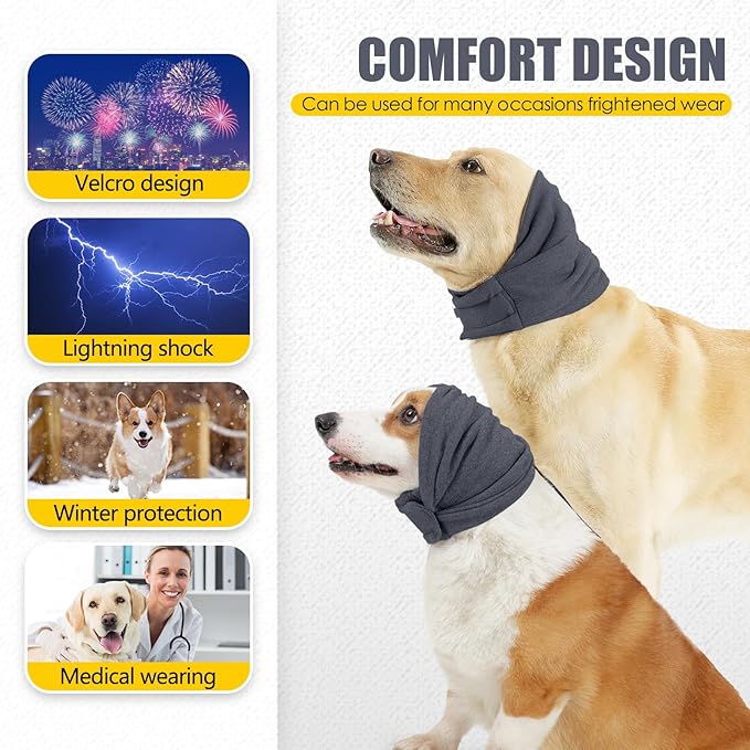 Dog Thunder Ear Muffs, Calming Hoodie, No Shake Ear Wraps for Hematoma Healing, Noise Protection Ear Wrap Head Cover to Relieve Anxiety, Quiet Dog Ear Cover for Grooming (Grey, M)