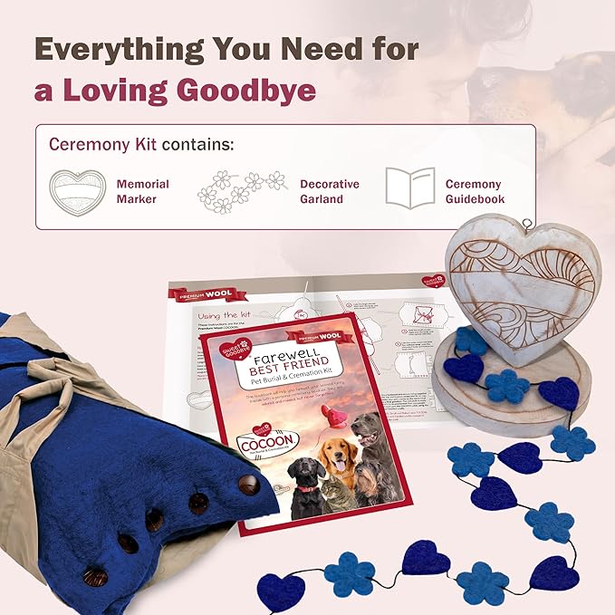 Cocoon® - Eco-Friendly Pet Burial & Cremation Ceremony Kit (Premium Wool) - Casket for Dogs and Cats (Choose Size & Color) (XL, Indigo)