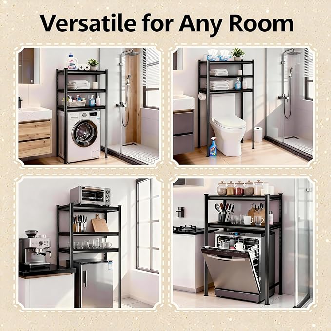 Over Toilet Storage Shelves, 5 Tier Adjustable Steel Shelf, Freestanding Metal Bathroom Space Saver, Waterproof&Rustproof Oraganizer with Reinforced Columns, Ideal for Laundry Bathroom, 28Wx14Dx60H
