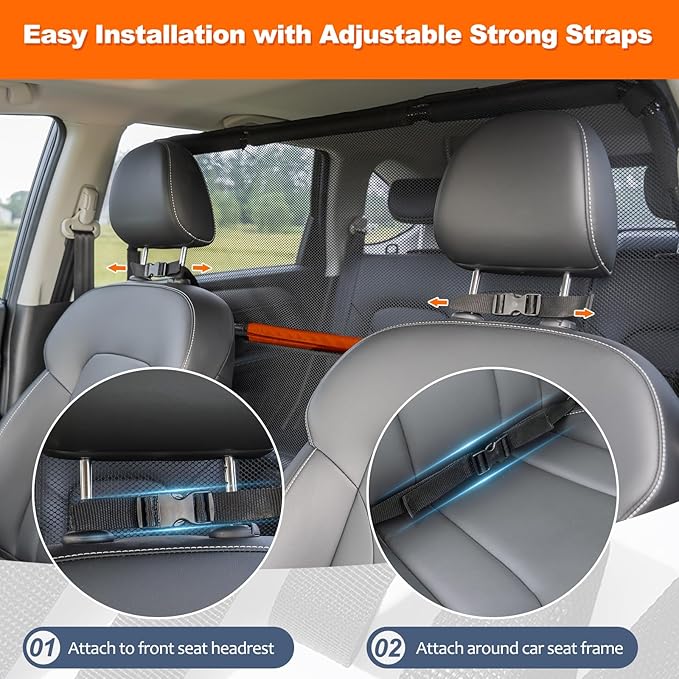 Dog Car Barrier, 50" Wide See Through Car Divider Back Seat for Cargo Area,Travel Trunk Backseat Car Net Mesh Separator for Dogs, Pet Restraint Car Net Barrier for Small SUVs or CUVs Cargo