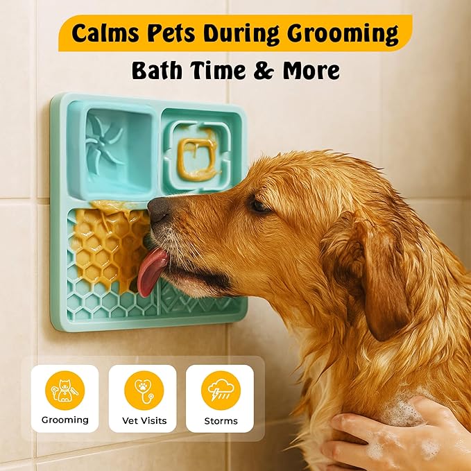 Cat & Dog Lick Mat with Suction Cups - 2-in-1 Silicone Lick Pad & Puzzle Feeder - Pet Food Mat for Anxiety Relief & Boredom - BPA-Free & Dishwasher Safe - Turquoise