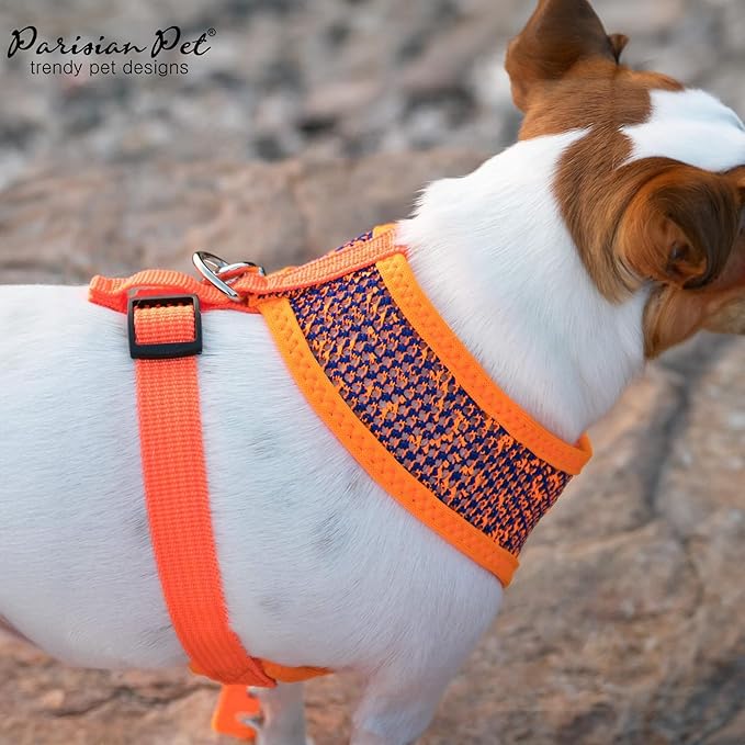Parisian Pet Soft Padded Orange/Blue Adjustable No Pull Puppy Harness - Cooling Dog Harness for Walking, Running, and Hiking - Small Size XS