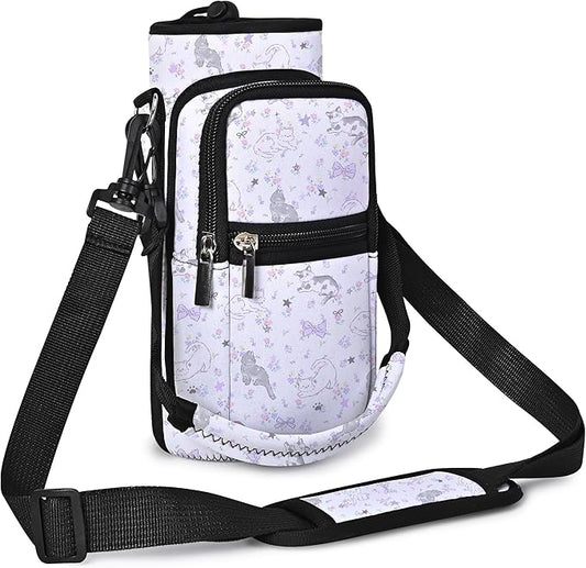 AUPET Water Bottle Sling Bag Sleeve Holder Carrier 25/32/40/64 oz,Insulated Crossbody Water Bottle Case Cover with Strap and Pockets for Men/Women Walking Hiking