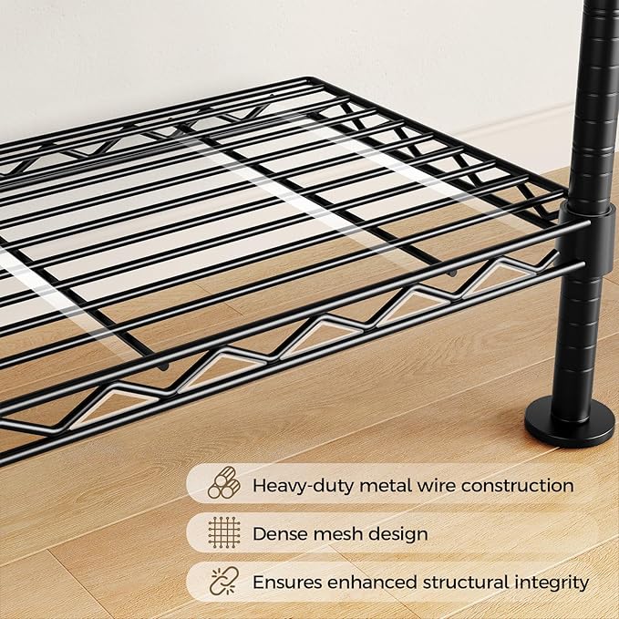 Closet Organizers and Storage, 5-Row Heavy Duty Clothes Rack for Hanging Clothes, Wall Mounted Closet System with 4 Telescopic Rods, 3 Fixed Rods, 6 Hooks, 8 Shelves for Wardrobe, Bedroom, Small Space