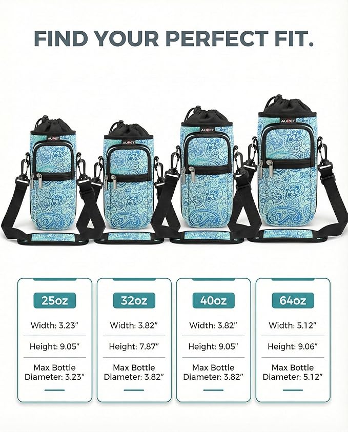 AUPET Water Bottle Sling Bag Sleeve Holder Carrier 25/32/40/64 oz,Insulated Crossbody Water Bottle Case Cover with Strap and Pockets for Men/Women Walking Hiking
