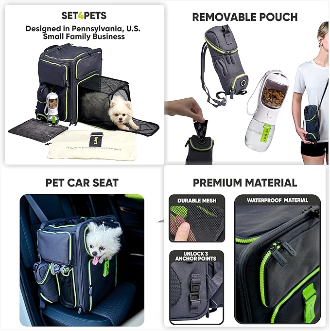 Multi-Functional Cat Carrier Backpack and Cat Car Seat, Expandable cat Carriers with Safety Leash, Breathable Mesh & Waterproof Large cat Backpack Carrier Up to 25 lbs 3 in 1 Food&Water Bottle