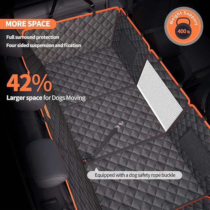 Dog Car Seat Cover for Back Seat, 1seat to 3seats can be Switched at Will. Back Seat Extender with Hard Bottom. 600D Heavy Duty Scratch,Nonslip,Waterproof Dog Hammock for Cars,Trucks and SUVs.