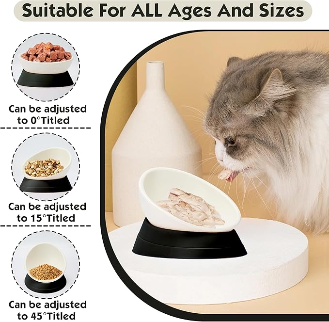 French Bulldog Food Bowl- Slanted Tilted Pug Food Water Bowl,Cat Bowl- Feeder for Frenchie/Shih Tzu/Flat Faced Small Dogs/Puppies/Cats (Black, 4 Cup)