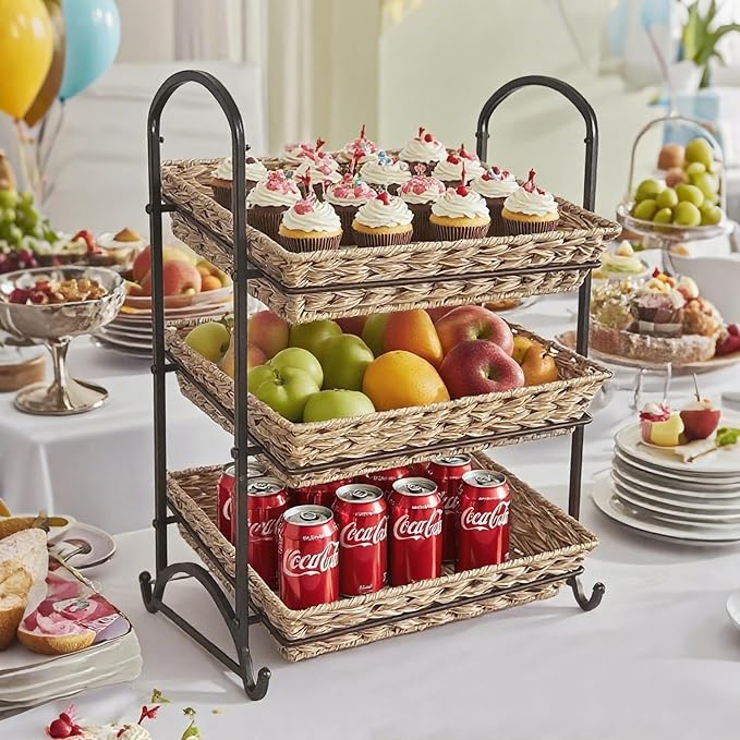 Stackable Candy Display Rack with Rattan |Stackable Candy Organizer|Multi-Function Snack Rack&Shelf for Chips |Perfect Display Solution for Stores (Brown, Large)