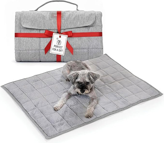 KindTail Nomad Nap Mat - Travel Dog Bed - Machine Washable, Water-Resistant Dog Mat for Pets up to 50 lbs - Lightweight, Portable Pet Bed with Carry Handle - Folds to 14 x 9 x 5 (1.5 lbs, Light Grey)