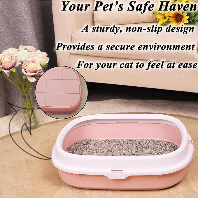 Suhaco Kitten Starter Kit for Indoor Kittens 7 Pcs Litter Box with Cat Litter & Litter Scoop Teaser Wand Licking Mat Bath Brush 7 in 1 Cat Litter Box (Pink)