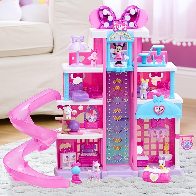 Disney Jr. Minnie Mouse Pet Hotel Playset, 20 Inch Playset, 25 Pieces Included, Ages 3 and Up, Kids Toys for Ages 3 Up by Just Play