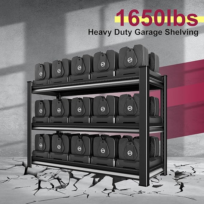 48''W Garage Shelves Heavy Duty - 1,560Lbs Steel Metal Adjustable Utility Storage Shelving Rack Units 48" W x 16" D x 36" H 3 Tier Black