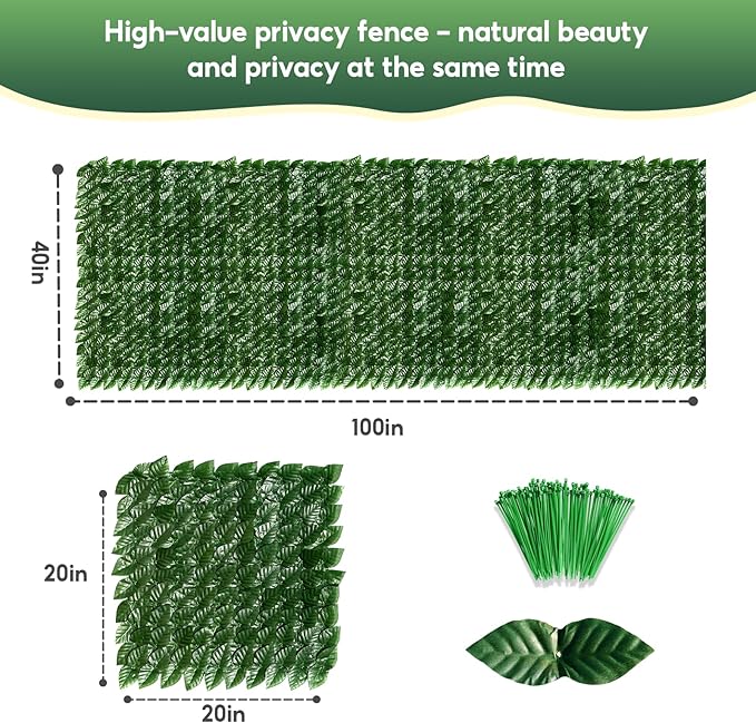 Artificial Ivy Privacy Fence Screen, 100x40 inch Faux Hedge Fence Panel Greenery Vines, Balcony Privacy Screen Decoration for Patio, Balcony, Wall, Backyard Indoor Outdoor
