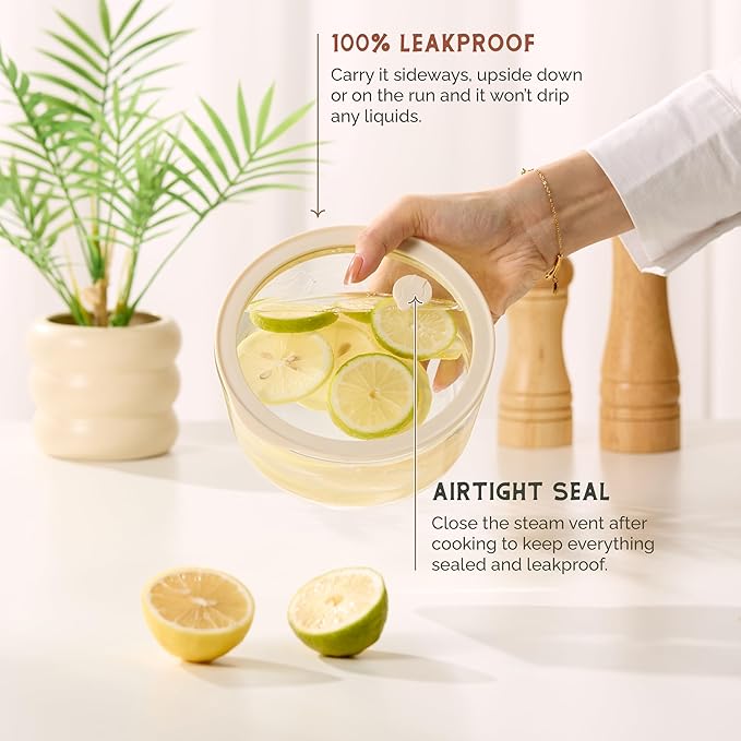 Glass Storage Container Set, Borosilicate Glass, Tempered Glass Lids, Baking Pan, Airtight with Vents, Microwave, Oven & Dishwasher Safe, (Circular - Set Of 4)