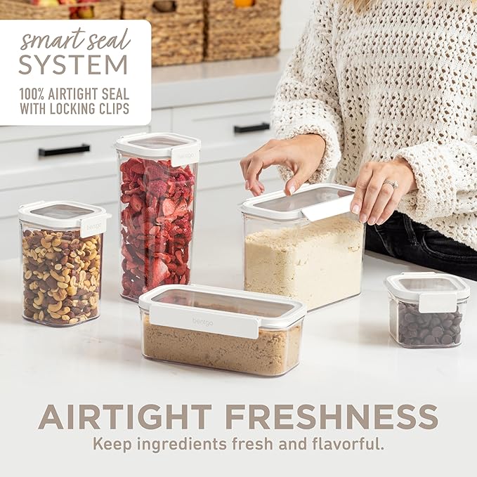 Bentgo Pantry - 10-Piece Airtight Food Storage Containers, Clear, Stackable Kitchen & Pantry Organization, Locking Lids for Freshness, BPA-Free Plastic - Ideal for Sugar, Flour, & More (Snow)