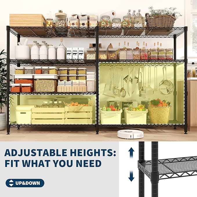 4 Tier Storage Shelving Unit Metal Shelves 70.8" W Wire Shelving, 59" H L-Shaped Pantry Shelves Kitchen Storage Shelves for Home Commercial Garage Heavy Duty, 70.8" W x 59.4" H x 15.7" D