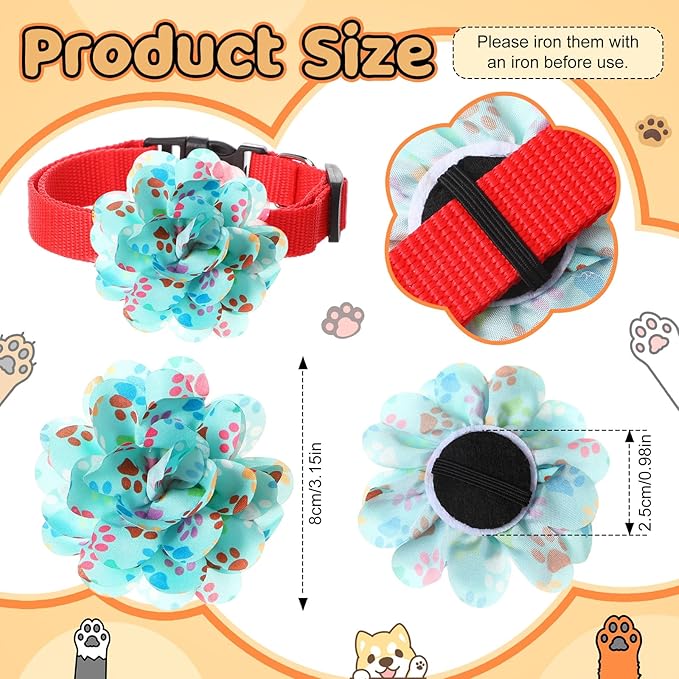 50 Pieces Paw Print Dog Collar Flowers Bulk Cute Footprints Dog Charms Grooming Accessories Bowtie Flower for Puppy Cat Collar Attachment Embellishment Pets Party Costume