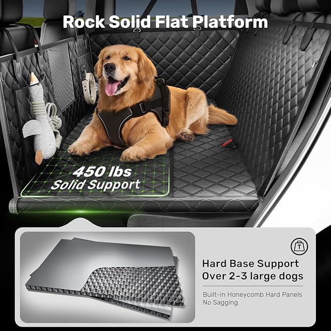 Zanch Heavy-Duty Dog Truck Seat Cover, Flat Solid Back Seat Extender for Multi Large Dogs, Hard-Base Supports 450 lb, Waterproof Hammock Protector, XL for Full-Size Crew Cab Trucks & SUVs, Orange