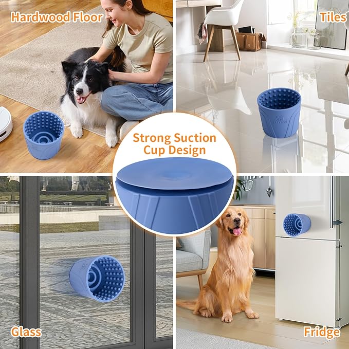 Anxiety Relief Slow Feeder Dog Lick Mat Treat Dispenser, Non-Slip Licking Bowl - Dog Enrichment Toys for Small, Medium & Large Breeds, BPA Free Silicone (Dark Blue, M-L)
